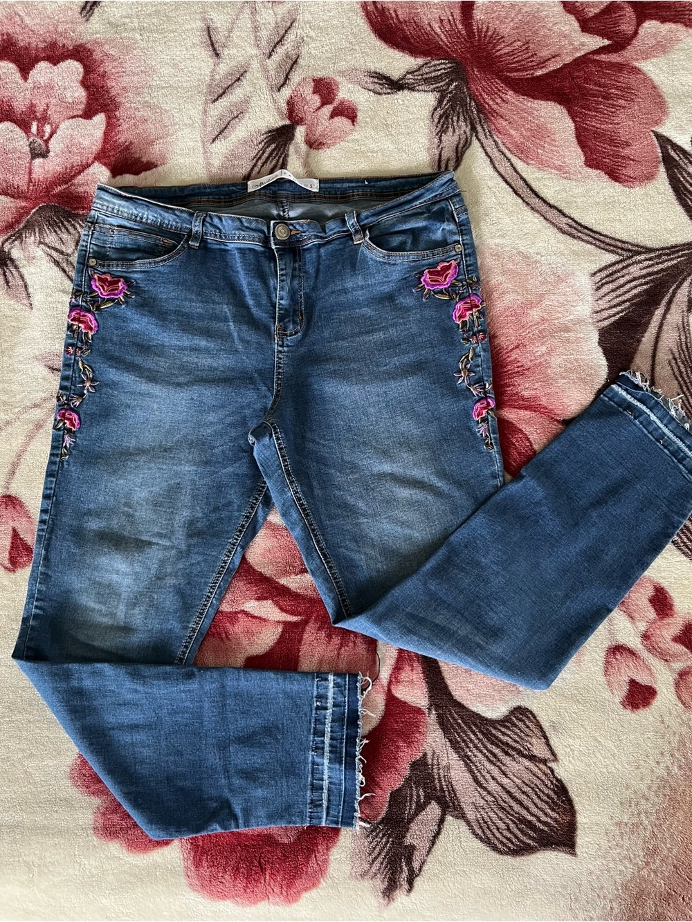 Absolutely Famous Blue Skinny Jeans with Pink Floral Embroidery
